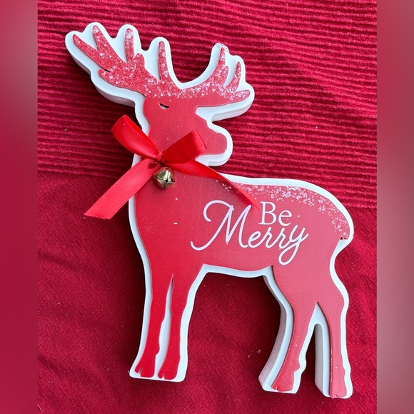 NWT “be merry” reindeer free standing Christmas Xmas wood table top decor - Picture 2 of 4
